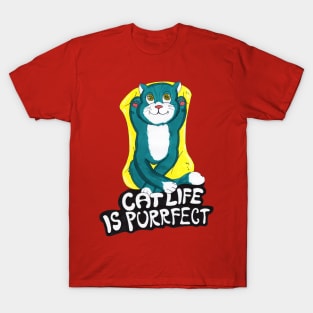 Cat Life Is Purrfect, Cute Blue Cat life is perfect T-Shirt